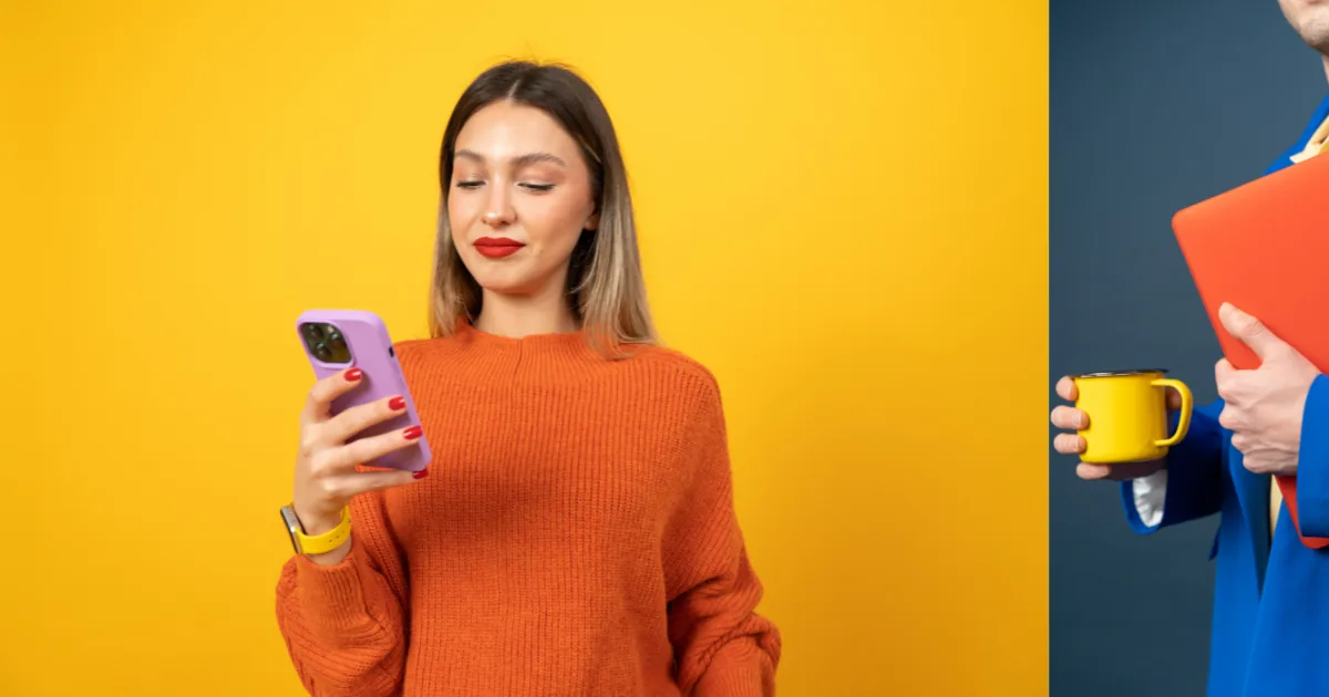 Illustrationsbild med telefon och arbetsmaterial